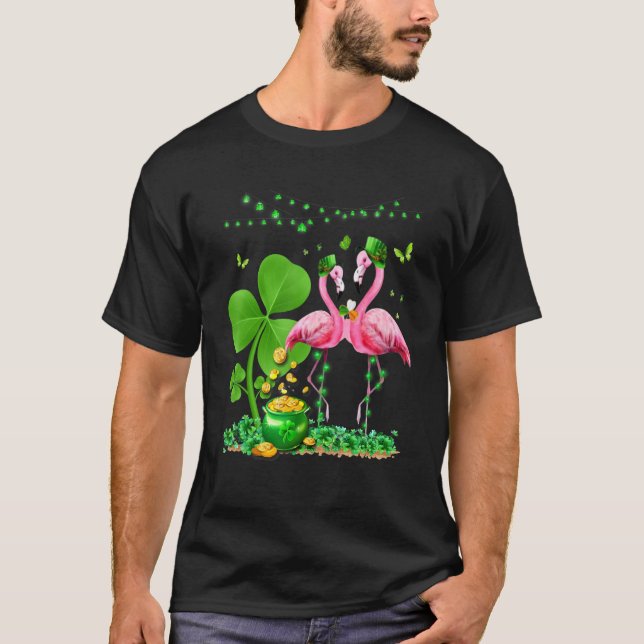 Leprechaun Hat Flamingo Kleeblatt St Patricks Day  T-Shirt (Vorderseite)