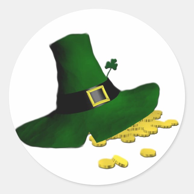 Leprechaun Hat Lucky Gold Coins Kleeblatt Luck Runder Aufkleber (Vorderseite)