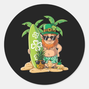 Leprechaun Hawaiian Surfing St Patricks Day Hawaii Runder Aufkleber