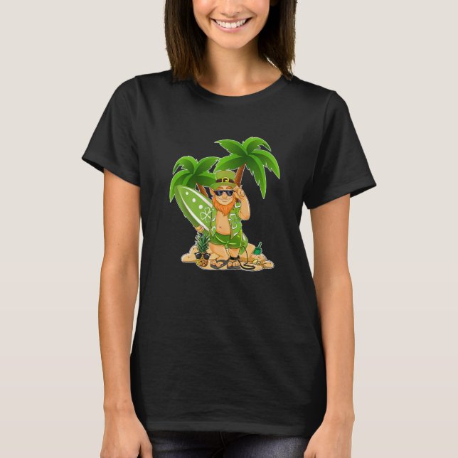 Leprechaun Hawaiian Surfing St Patricks Day Hawaii T-Shirt (Vorderseite)