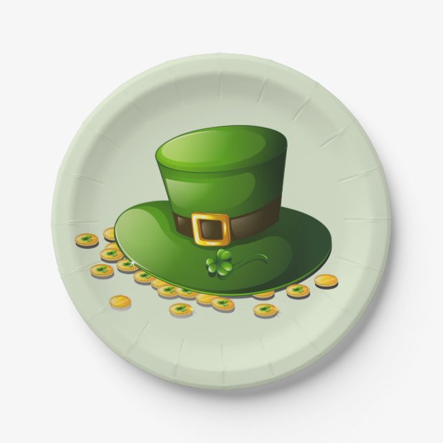 Leprechaun-Hut und Goldmünzen Pappteller (Vorderseite)