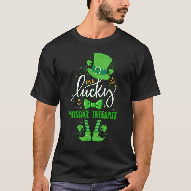 Leprechaun Ich bin ein glücklicher Massagetherapeu T-Shirt (Vorderseite)