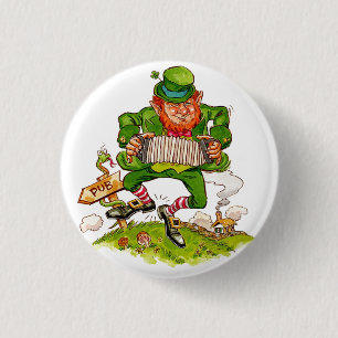 Leprechaun in Green, Happy Saint Patrick's Day Button