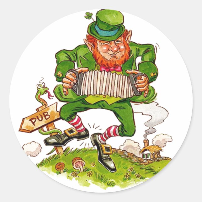 Leprechaun in Green, Happy Saint Patrick's Day Runder Aufkleber (Vorderseite)