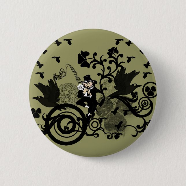 Leprechaun in Schwarz Button (Vorderseite)