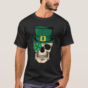 Leprechaun Irish Skull Skeleton Kleeblatt St Patri T-Shirt