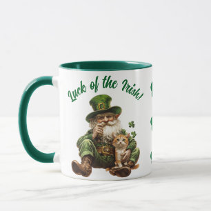 Leprechaun Katze mit Kleeblatt Glück der Iren Tasse