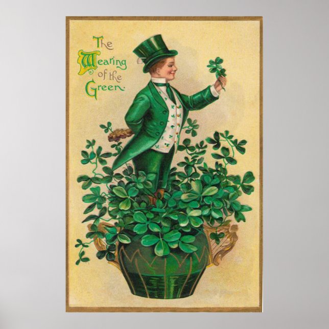 Leprechaun Kleeblatt Clay Pipe Harp von Erin Poster (Vorne)