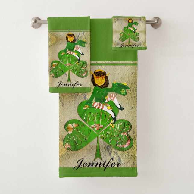 Leprechaun Kleeblatt "Happy St. Patrick's" Badhandtuch Set (Insitu)