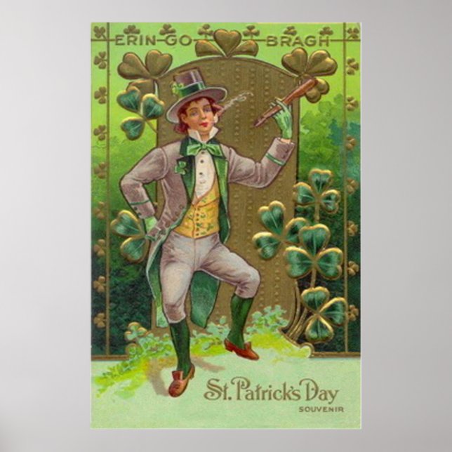 Leprechaun Kleeblatt Shillelagh Clay Pipe Poster (Vorne)