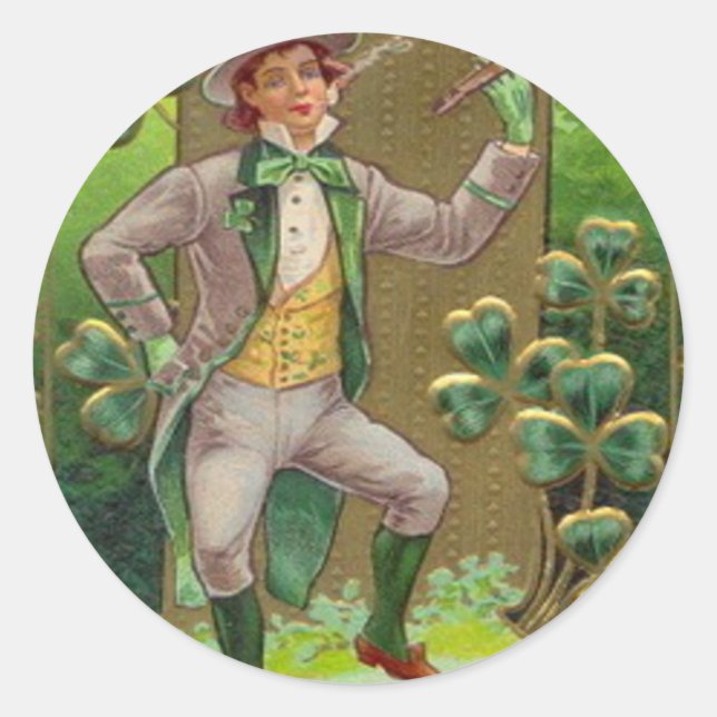 Leprechaun Kleeblatt Shillelagh Clay Pipe Runder Aufkleber (Vorderseite)