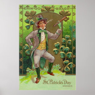 Leprechaun Kleeblatt Shillelagh Tonpfeife Poster