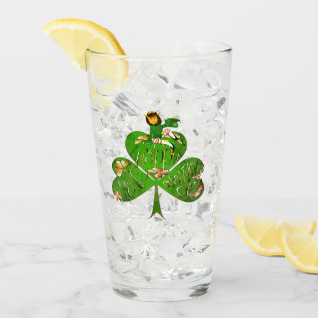 Leprechaun Kleeblatt St. Patrick's Day Glass Glas (Vorderseite Ice)