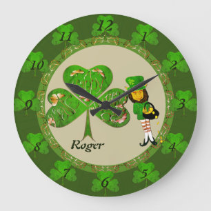 Leprechaun Kleeblatt Wall Clock Große Wanduhr