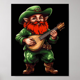 Leprechaun Mandolinen Lustiger St. Patricks Tag Ir Poster
