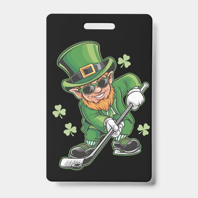 Leprechaun Playing Hockey St Patrick's Day Ausweis (Vorderseite)