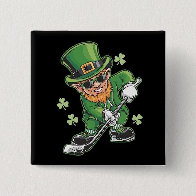 Leprechaun Playing Hockey St Patrick's Day Button (Vorderseite)