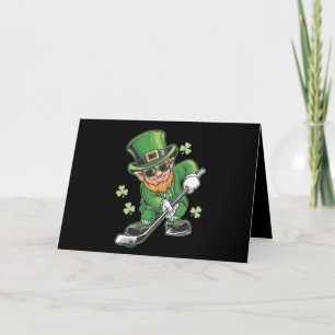 Leprechaun Playing Hockey St Patrick's Day Dankeskarte