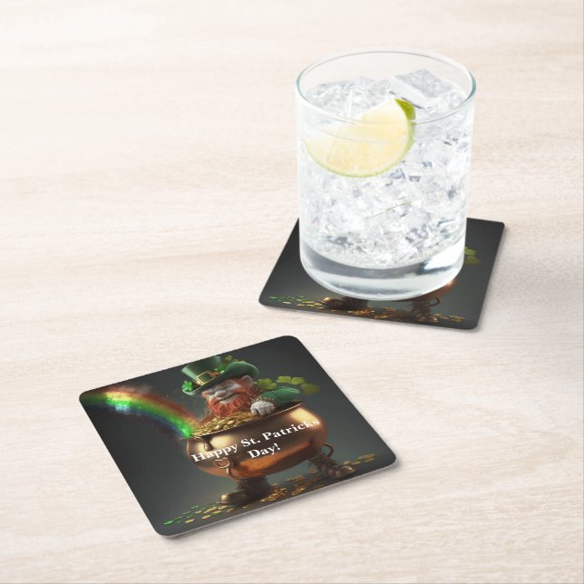 Leprechaun Pot Of Gold  Rechteckiger Pappuntersetzer (Vor Ort)