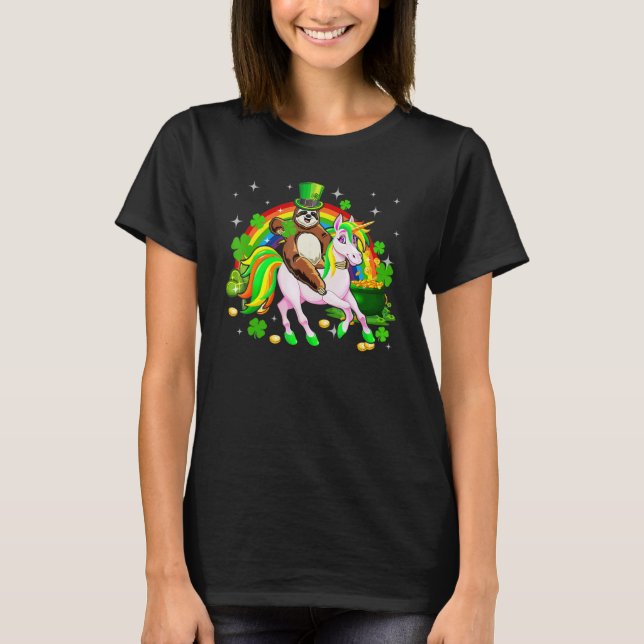 Leprechaun Sloth Riding Unicorn Saint Patrick's Da T-Shirt (Vorderseite)