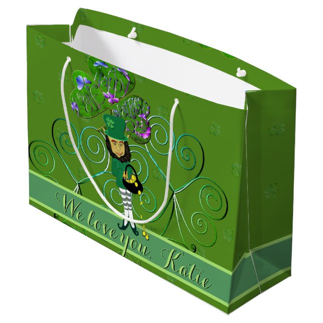 Leprechaun St. Patrick's Day Große Geschenktüte (Rückseite Schrägansicht)