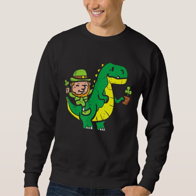 Leprechaun T Rex Dinosaur Kleeblatt St Patrick Day Sweatshirt (Vorderseite)