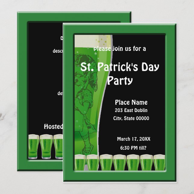 Leprechaun und Green Beer St. Patrick's Day Party Einladung (Vorne/Hinten)