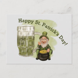 Leprechaun und Grüner Beer St. Patrick's Day Postkarte