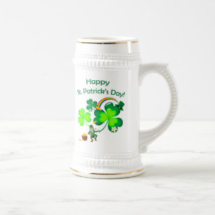 Leprechaun und Kleeblatt Bierglas