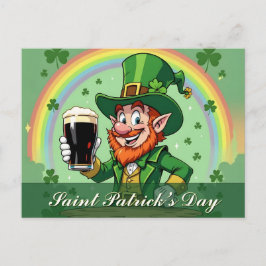 Leprechauns Jubel unter dem Regenbogen Postkarte