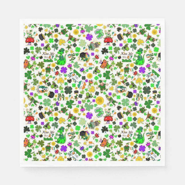 Leprechauns Kleeblatts Gold Mushrooms Kiss Me Serviette (Vorderseite)