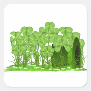 Leprechaun's Top Hat Lying in Field of Shamrocks  Quadratischer Aufkleber