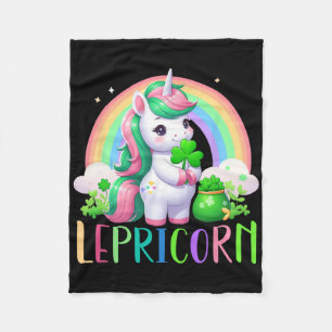 Lepricorn Regenbogen St Patricks Day Einhorn Mädch Fleecedecke