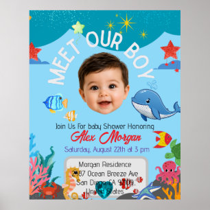 Lerne unseren Jungen kennen - Baby Shower Einladun Poster