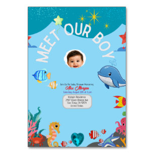 Lerne unseren Jungen kennen - Baby Shower Einladun Tischnummer
