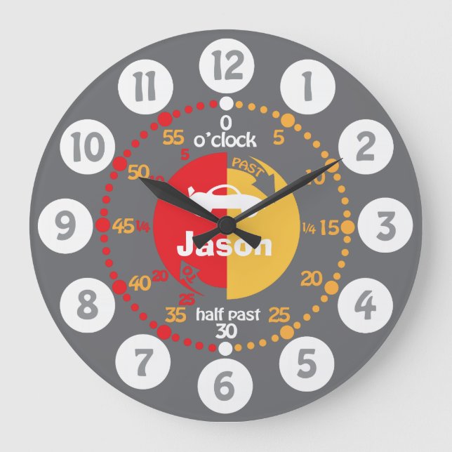 Lernen, die Zeit der grau-roten Jungen Autouhr zu  Große Wanduhr (Vorderseite)
