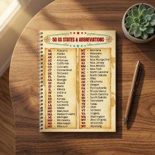 Lernen Sie 50 US-Bundesstaaten in alphabetischer R Notizblock