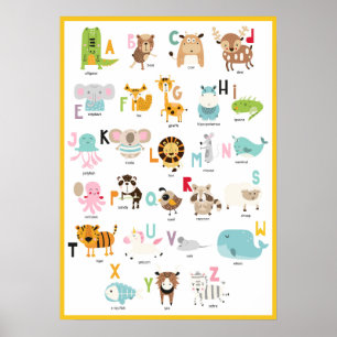 Lernen Sie das ABC   Lustiges oranges gelbes Tier- Poster