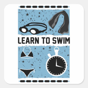 Lernen Sie mit diesem schönen Design zu schwimmen Quadratischer Aufkleber