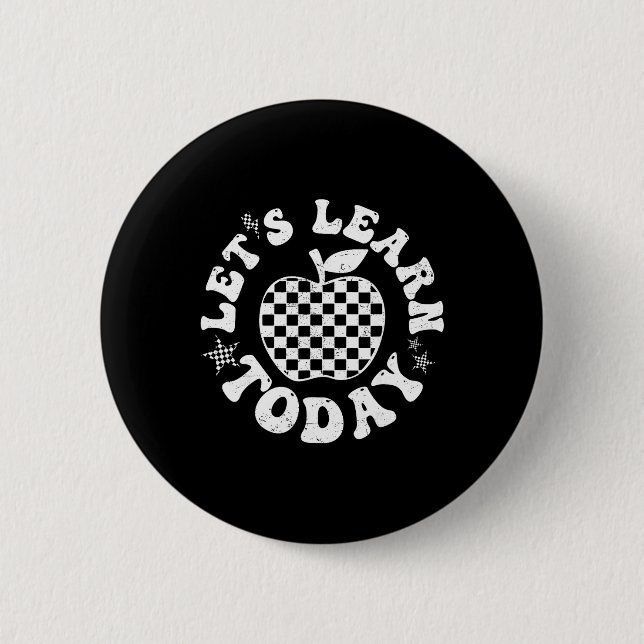 Lernen wir heute Checkered Apple Ck Zur Schule Tee Button (Vorderseite)