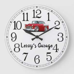 Leroys Garagen-rotes u. weißes klassisches Auto Große Wanduhr
