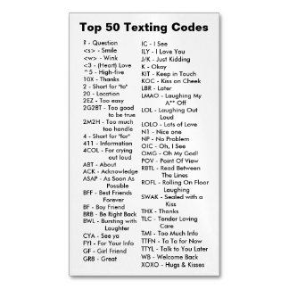 Les 50 premiers codes textuels Carte à puce
