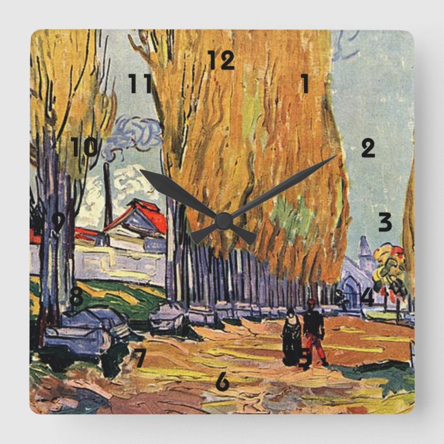 Les Alyscamps von Van Gogh. Herbstlandschaft Quadratische Wanduhr (Vorderseite)