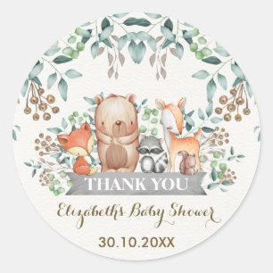 Les animaux de forêt de bois Merci Sticker Faveurs