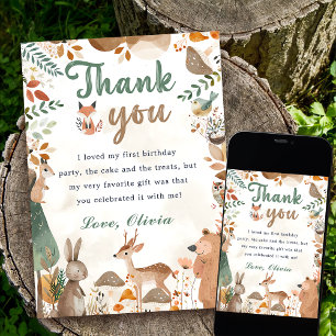 Les animaux des bois mignons Carte de remerciement