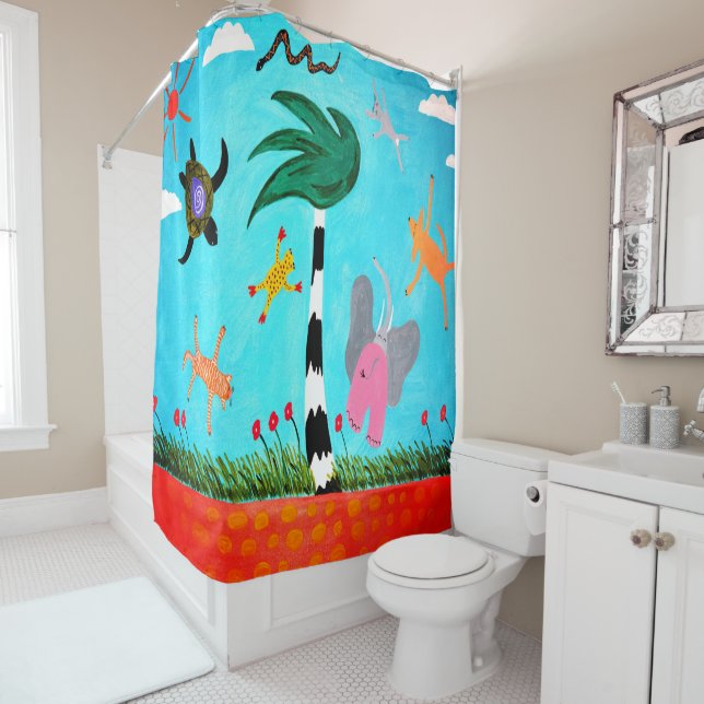 Les Animaux Sur Le Rideau De Douche Vent (En situation)