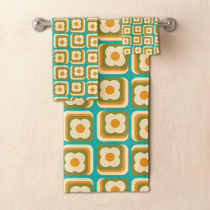 Les années 70 Floral Géométrique Turquoise Vert Or