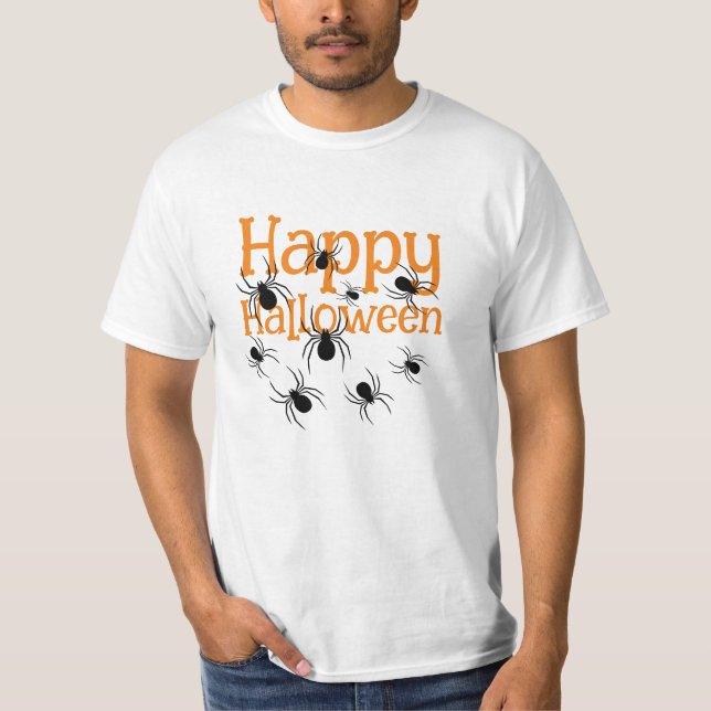 Les araignées Joyeux Halloween T-shirt noir et ora (Devant)