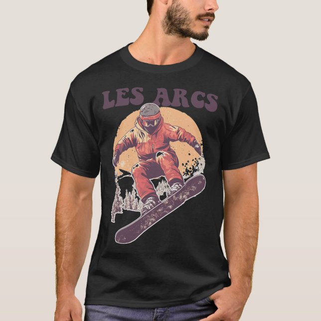 Les Arcs France Retro Snowboard T-Shirt (Vorderseite)