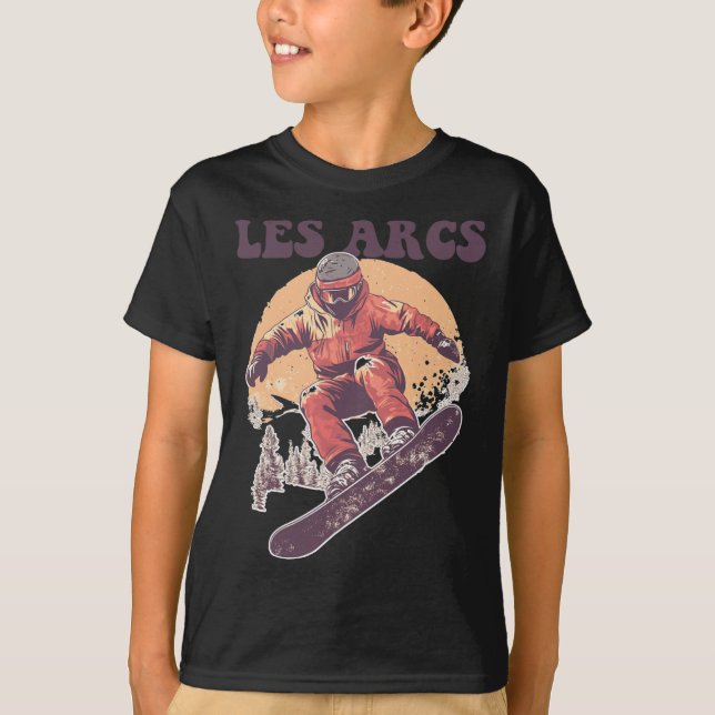 Les Arcs France Retro Snowboard T-Shirt (Vorderseite)